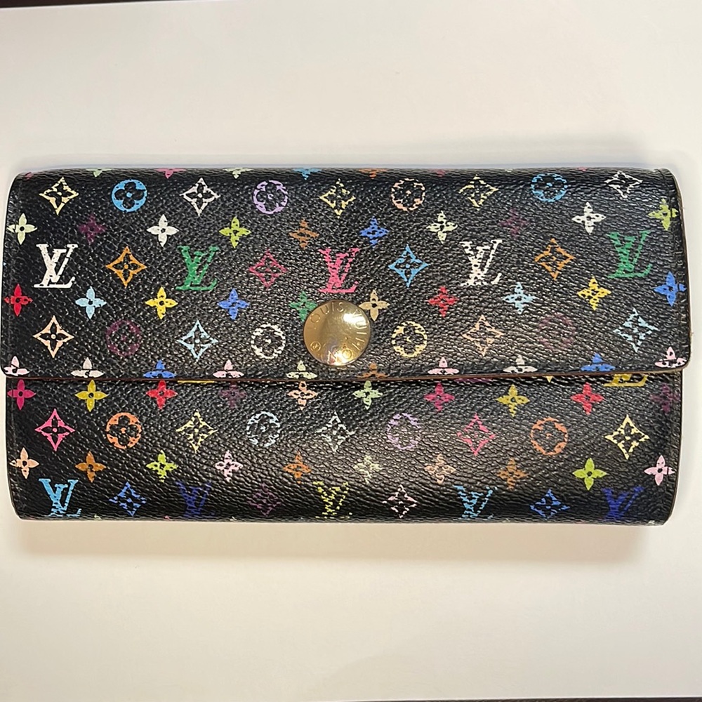 Louis Vuitton Black Murakami Multicolor Limited Edition Sarah Wallet